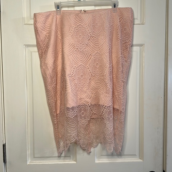 Lined Blush Pink Lace Pencil Skirt - Torrid Size 1 Plus - Picture 1 of 8